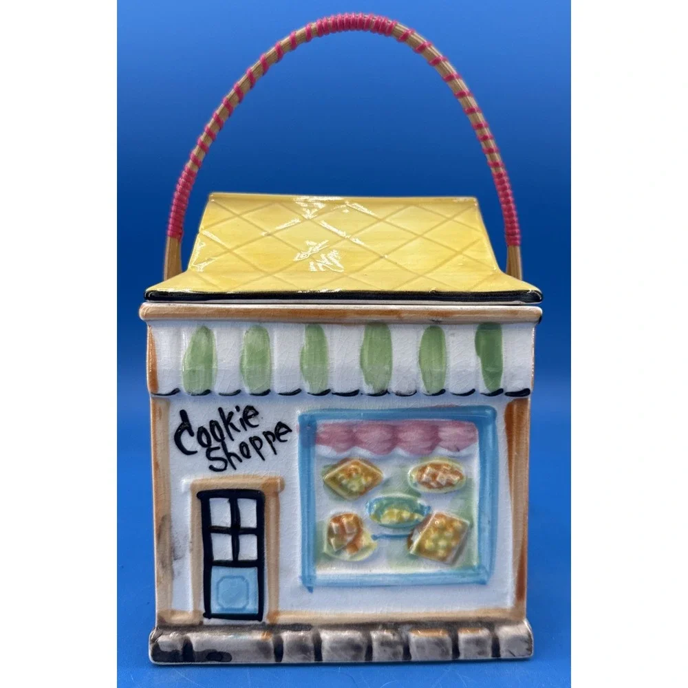 Vintage Ceramic Cookie Jar Cookie Shoppe w Handle Japan Cottagecore